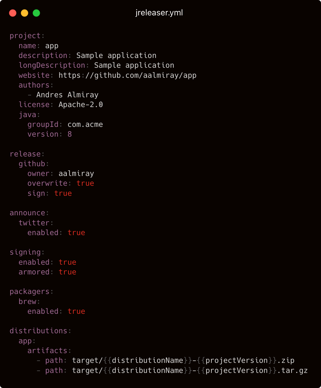 JReleaser configuration file in YAML format